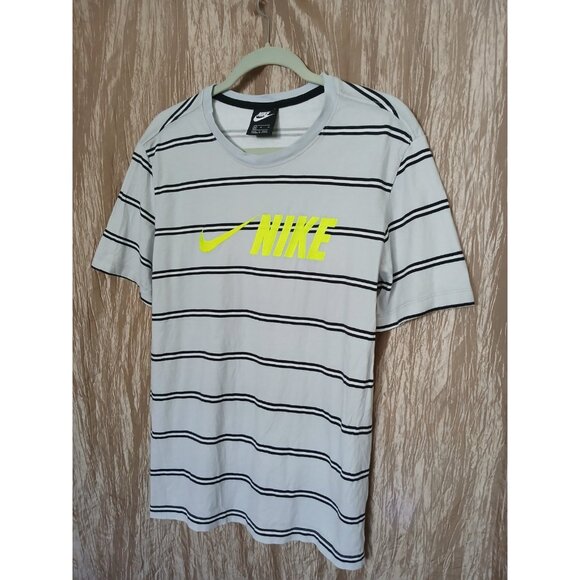 Nike Air Max 90 Embroidered Logo T Shirt Mens M White Striped Cotton CW4686-077 - Picture 4 of 11